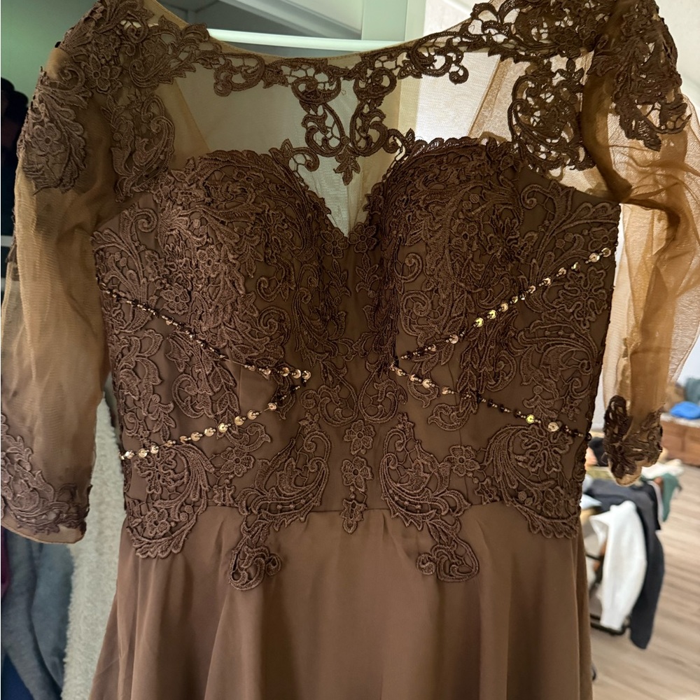 Source Unknown Chocolate Lace Midi Dress